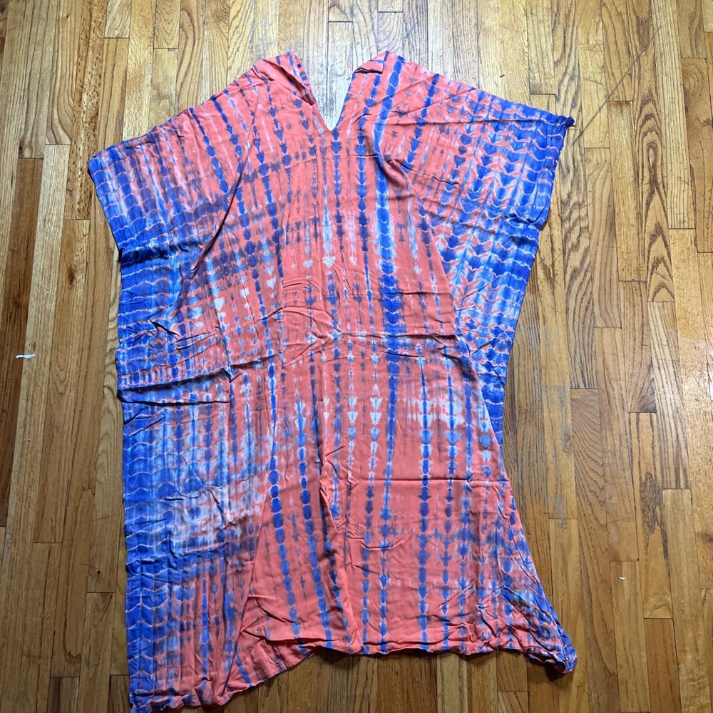 Tie-Dye V-Neck Maxi Dress - Blue and Orange